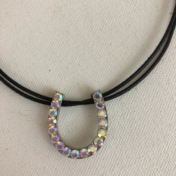 Crystal Horseshoe Leather Necklace - Picture 4 of 4